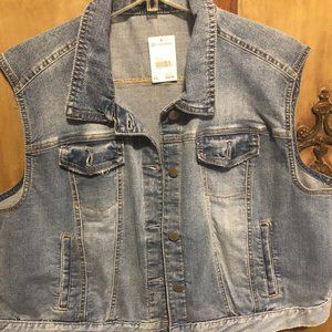 VERSONA DISTRESSED DENIM BLUE JEAN VEST SHORT/CROPPED  SLEEVLESS SIZE XXL NWTS